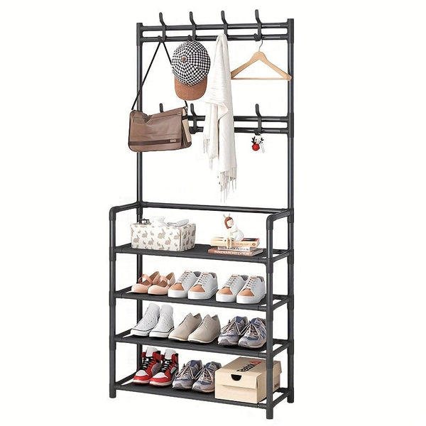 Planet Gates 1pc, Coat Rack, Shoe Rack For Entryway, Shoe Organizer For Entryway Bench Hall Tree With Hooks For Bedroom, Rack Coat Combo, Hallway Shelf For Storage Shoes, Clothes, Coat, Hat, Bag, Umbrella, Home Accessories