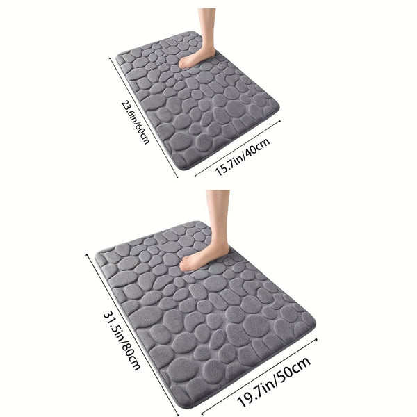 Planet Gates 1pc Cobblestone Embossed Bathroom Bath Mat, Machine Washable Bath Rug, Rapid Water Absorbent, Non-Slip, Washable, Thick, Soft And Comfortable Carpet For Shower Room, Bathroom Accessories
