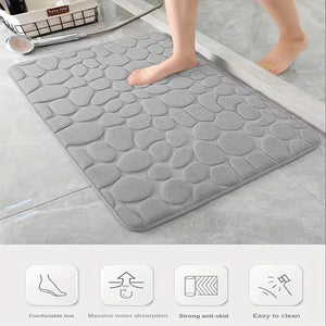 Planet Gates 1pc Cobblestone Embossed Bathroom Bath Mat, Machine Washable Bath Rug, Rapid Water Absorbent, Non-Slip, Washable, Thick, Soft And Comfortable Carpet For Shower Room, Bathroom Accessories