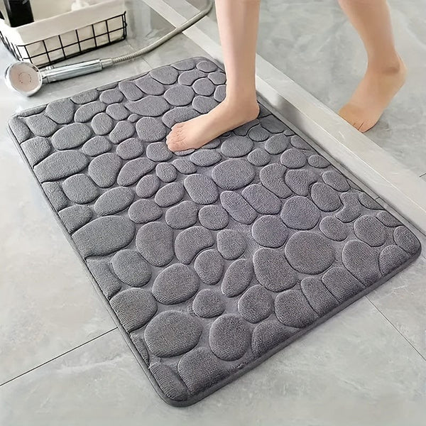 Planet Gates 1pc Cobblestone Embossed Bathroom Bath Mat, Machine Washable Bath Rug, Rapid Water Absorbent, Non-Slip, Washable, Thick, Soft And Comfortable Carpet For Shower Room, Bathroom Accessories