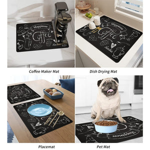 Planet Gates 1pc Coffee Printed Dish Drying Mat, Soft Rubber Draining Pad, Non-Slip Super Absorbent Wear-resistant Coffee Machine Mat, Placemat For Countertop Dining Patio Table Decorations, Home Kitchen Supplies