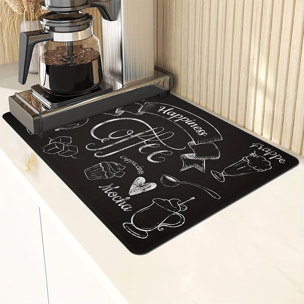 Planet Gates 1pc Coffee Printed Dish Drying Mat, Soft Rubber Draining Pad, Non-Slip Super Absorbent Wear-resistant Coffee Machine Mat, Placemat For Countertop Dining Patio Table Decorations, Home Kitchen Supplies