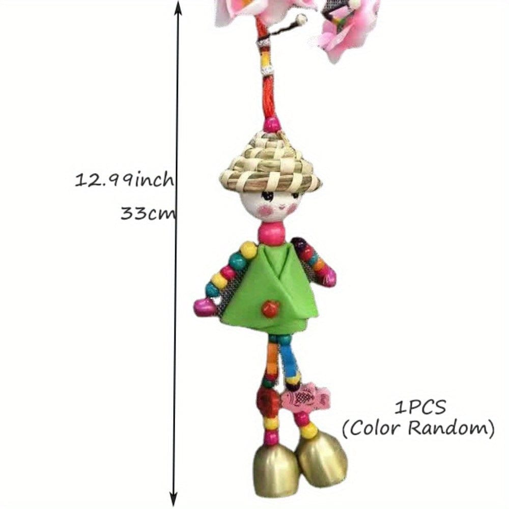 Planet Gates 1pc Color Random 1pc Scarecrow Sunny Doll Wind Chime, Leather Woven Straw Hat Doll Hanging Decor, Creative Gift (Color Random)