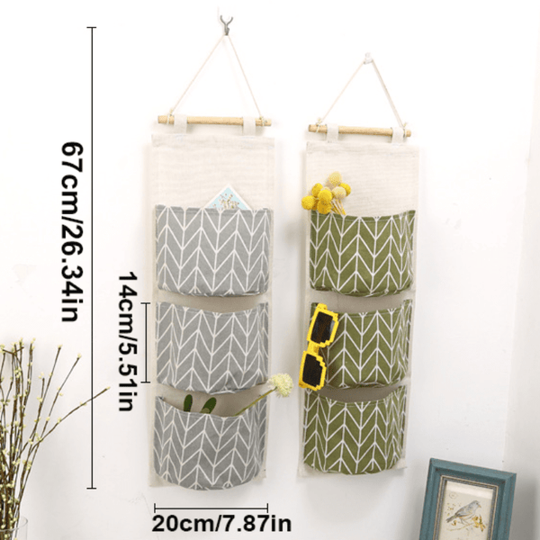 Planet Gates 1pc Cotton Linen Storage Hanging Bag, With 3 Pockets, Door Back Wall Hanging Organizer, Fabric Finishing Storage Bag, Wall Mounted Storage Bag, For Toys Socks Shoes Sundries, Home Storage Supplies