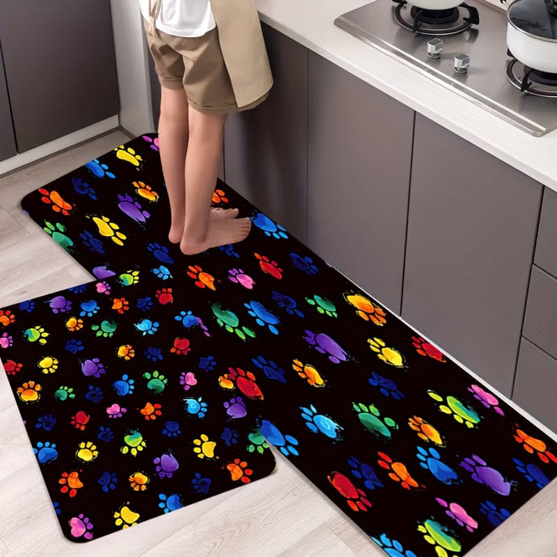 Planet Gates 1pc Creative Colorful Paw Print Printed Floor Mat, Soft Anti-fouling Anti-slip Waterproof Mat, For Living Room Kitchen Bedroom Laundry Room, Machine Washable, Indoor And Outdoor Available, Room Decor, Home Decor