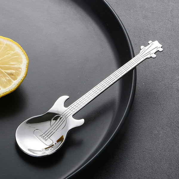 Planet Gates 1pc Creative Guitar Shaped Spoon For Coffee, Tea, Desserts, Ice Cream - Stainless Steel Kitchen Accessory