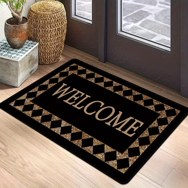 Planet Gates 1pc Creative Plaid Print Doormat, Chic Monogram Pattern Throw Carpet, Non-Slip Stain-resistant Foyer Pad, Rug For Laundry Room Entryway Homecoming Gift Home Room Supplies Spring Decor High Traffic Area