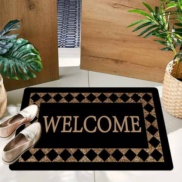 Planet Gates 1pc Creative Plaid Print Doormat, Chic Monogram Pattern Throw Carpet, Non-Slip Stain-resistant Foyer Pad, Rug For Laundry Room Entryway Homecoming Gift Home Room Supplies Spring Decor High Traffic Area