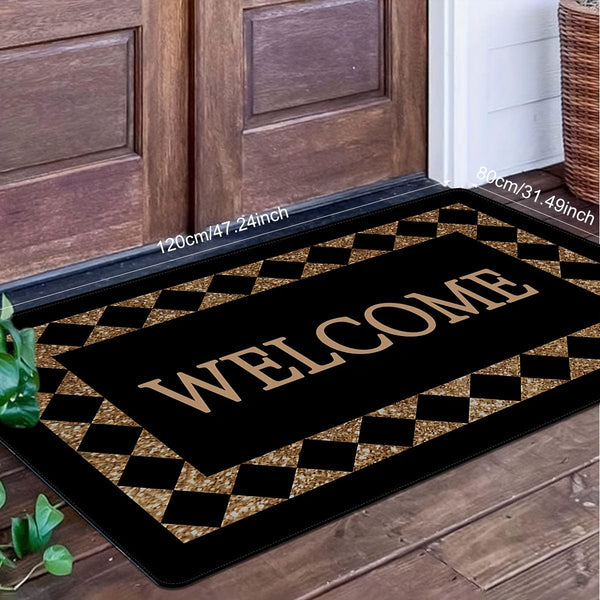 Planet Gates 1pc Creative Plaid Print Doormat, Chic Monogram Pattern Throw Carpet, Non-Slip Stain-resistant Foyer Pad, Rug For Laundry Room Entryway Homecoming Gift Home Room Supplies Spring Decor High Traffic Area