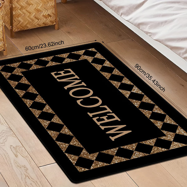 Planet Gates 1pc Creative Plaid Print Doormat, Chic Monogram Pattern Throw Carpet, Non-Slip Stain-resistant Foyer Pad, Rug For Laundry Room Entryway Homecoming Gift Home Room Supplies Spring Decor High Traffic Area