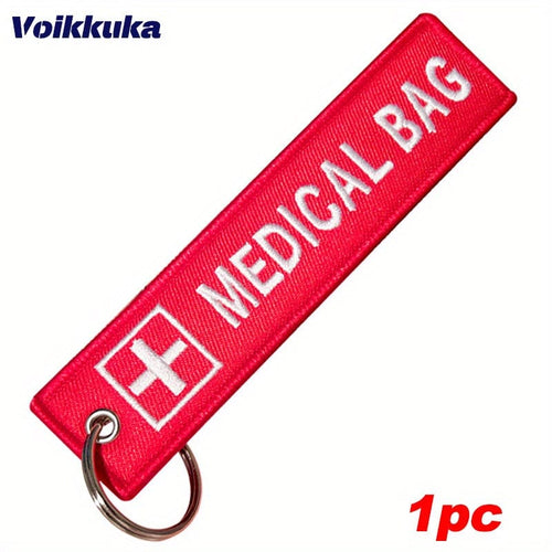 Planet Gates 1pc Cross Logo Medical Bag Both Sides Embroidery Red Tag Keychain Motorcycle Key Accessories