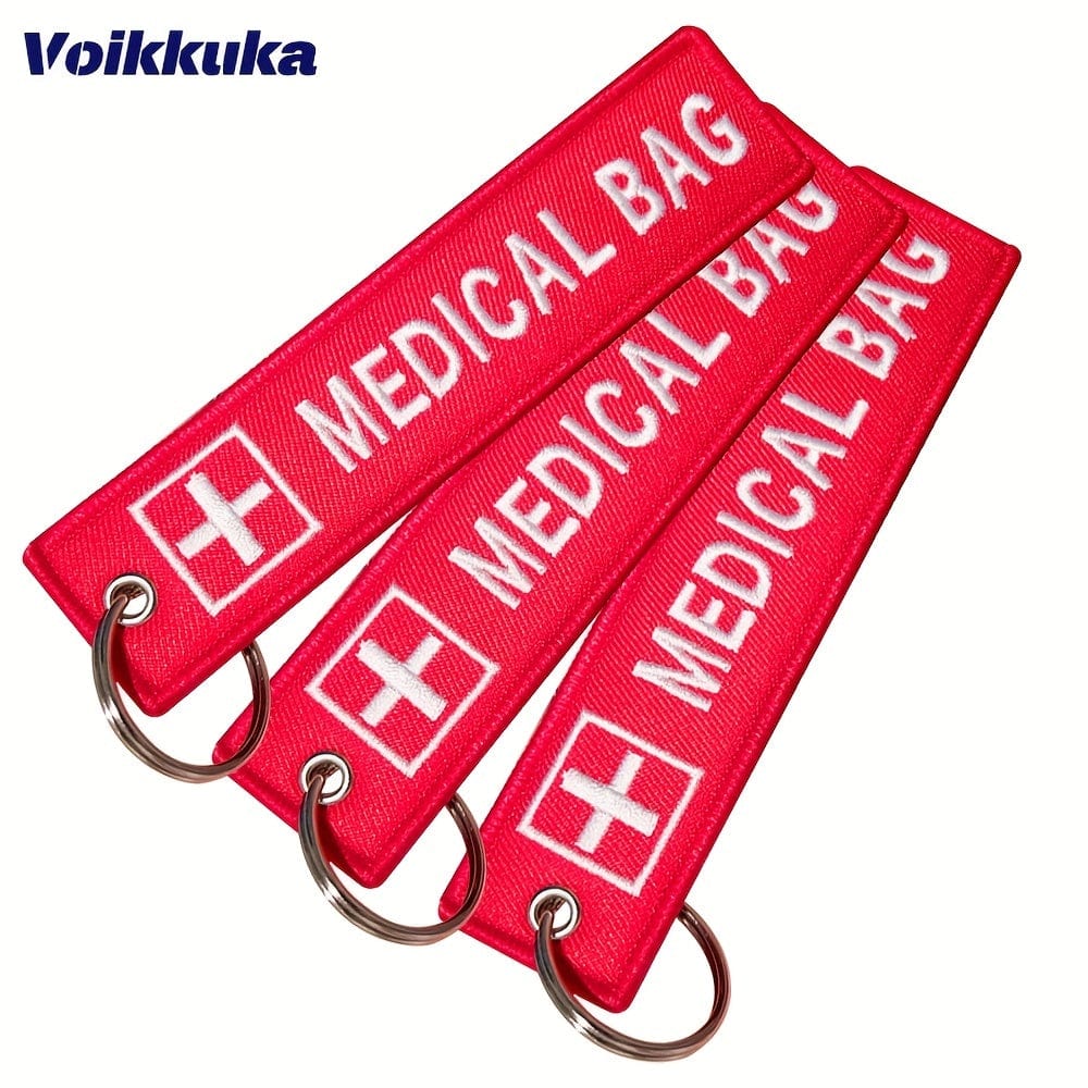 Planet Gates 1pc Cross Logo Medical Bag Both Sides Embroidery Red Tag Keychain Motorcycle Key Accessories