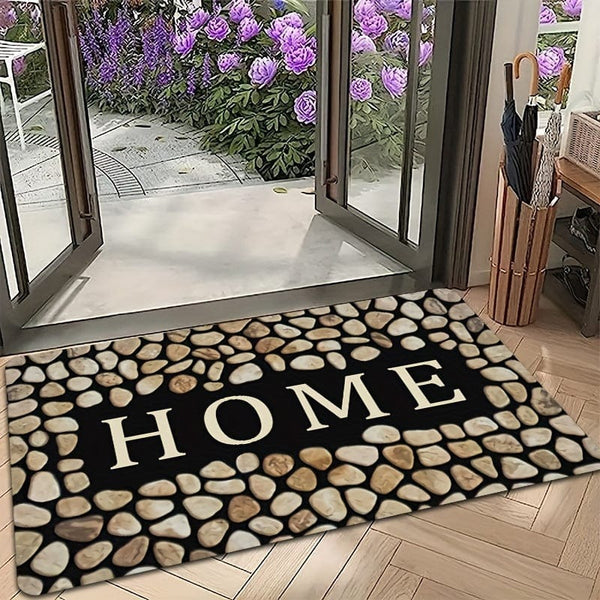 Planet Gates 1pc Crystal Velvet Door Mat, Pebble Letter Print Floor Mat, Non-Slip Polyester Area Rug, Stain-resistant Washable Rug, For Laundry Room, Kitchen Room Decor Guest Room Decor
