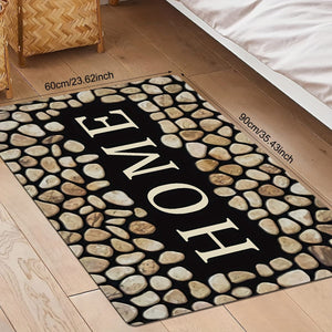 Planet Gates 1pc Crystal Velvet Door Mat, Pebble Letter Print Floor Mat, Non-Slip Polyester Area Rug, Stain-resistant Washable Rug, For Laundry Room, Kitchen Room Decor Guest Room Decor