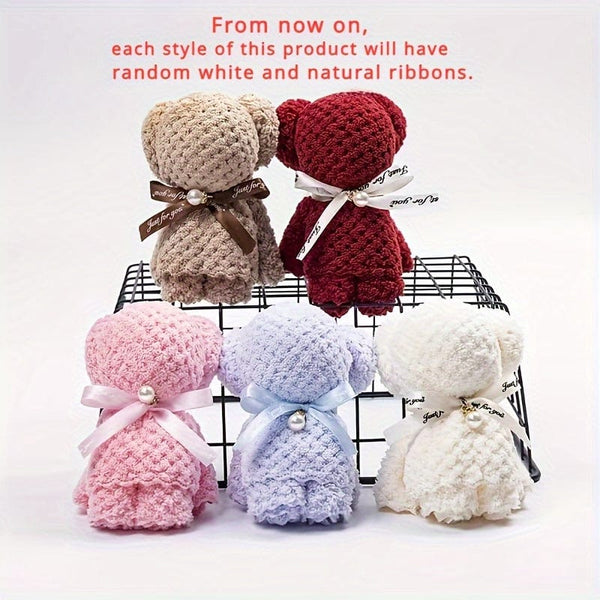 Planet Gates 1pc Cute Bear Shaped Towel, Super Soft Square Towel, Coral Velvet Towel, Cute Towel Gift, Home Decor, Housewarming Gift