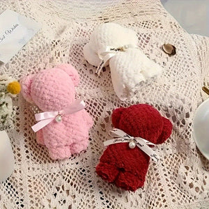 Planet Gates 1pc Cute Bear Shaped Towel, Super Soft Square Towel, Coral Velvet Towel, Cute Towel Gift, Home Decor, Housewarming Gift