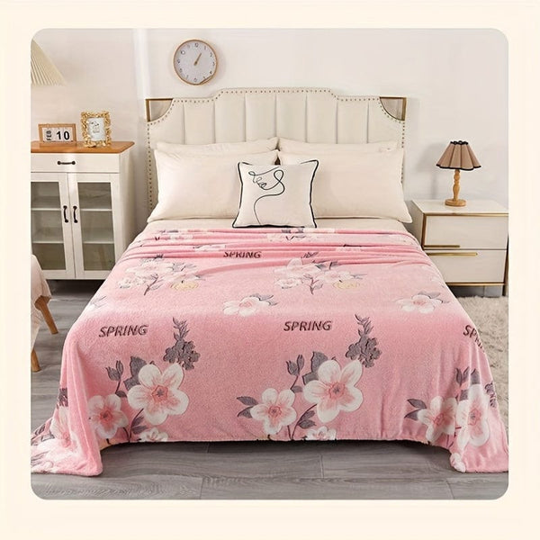 Planet Gates 1pc Cute Pink Floral Print Flannel Blanket, Air-conditioning Blanket, Nap Blanket, Soft And Comfortable Blanket, Office Camping Travel Home Decoration Blanket, Shawl Blanket Skin-frinedly Casual Sofa Blanket, Multi
