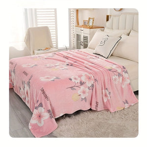 Planet Gates 1pc Cute Pink Floral Print Flannel Blanket, Air-conditioning Blanket, Nap Blanket, Soft And Comfortable Blanket, Office Camping Travel Home Decoration Blanket, Shawl Blanket Skin-frinedly Casual Sofa Blanket, Multi