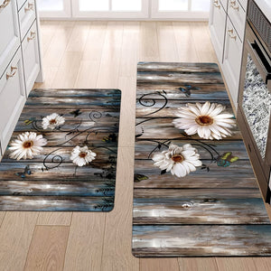 Planet Gates 1pc Daisy Pattern Kitchen Mat, Striped And Butterfly Print Carpet, Non-Slip Stain-resistant Area Rug, For Laundry Room, Bathroom, Dining Table, Home Decor Indoor Decor Room Supplies Shower Supplies