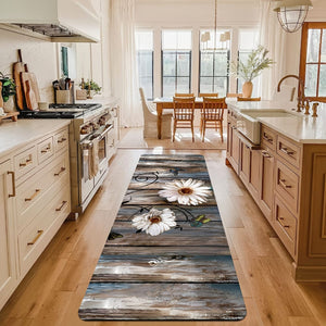 Planet Gates 1pc Daisy Pattern Kitchen Mat, Striped And Butterfly Print Carpet, Non-Slip Stain-resistant Area Rug, For Laundry Room, Bathroom, Dining Table, Home Decor Indoor Decor Room Supplies Shower Supplies