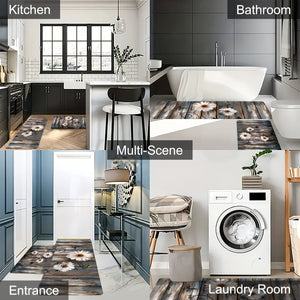 Planet Gates 1pc Daisy Pattern Kitchen Mat, Striped And Butterfly Print Carpet, Non-Slip Stain-resistant Area Rug, For Laundry Room, Bathroom, Dining Table, Home Decor Indoor Decor Room Supplies Shower Supplies