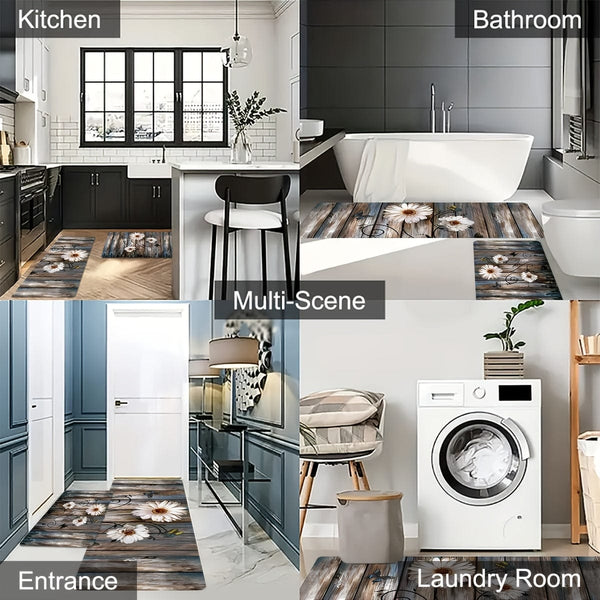 Planet Gates 1pc Daisy Pattern Kitchen Mat, Striped And Butterfly Print Carpet, Non-Slip Stain-resistant Area Rug, For Laundry Room, Bathroom, Dining Table, Home Decor Indoor Decor Room Supplies Shower Supplies