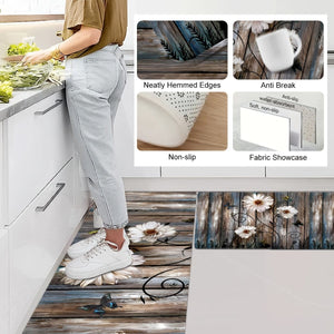 Planet Gates 1pc Daisy Pattern Kitchen Mat, Striped And Butterfly Print Carpet, Non-Slip Stain-resistant Area Rug, For Laundry Room, Bathroom, Dining Table, Home Decor Indoor Decor Room Supplies Shower Supplies