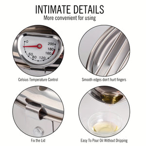 Planet Gates 1pc Deep Fryer, Frying Pan With Lid, Stainless Steel Fryer With Temperature Control And Oil Drop Filter Rack, Suitable For Kitchen French Fries, Chicken And More, Gas Stove Electromagnetic Stove Universal, Kitchen Cookware
