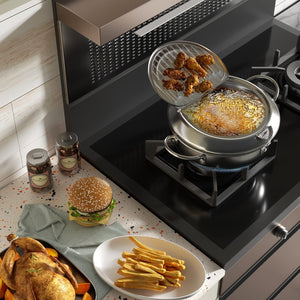 Planet Gates 1pc Deep Fryer, Frying Pan With Lid, Stainless Steel Fryer With Temperature Control And Oil Drop Filter Rack, Suitable For Kitchen French Fries, Chicken And More, Gas Stove Electromagnetic Stove Universal, Kitchen Cookware