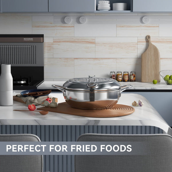Planet Gates 1pc Deep Fryer, Frying Pan With Lid, Stainless Steel Fryer With Temperature Control And Oil Drop Filter Rack, Suitable For Kitchen French Fries, Chicken And More, Gas Stove Electromagnetic Stove Universal, Kitchen Cookware
