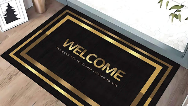 Planet Gates 1pc Dirt Resistant Welcome Doormat, Golden Modern Low Pile Indoor Outdoor Entrance Mat For High Traffic Area, Absorbent Bath Mat, Suitable For Living Room Bedroom Bathroom Kitchen Balcony Patio Carpet