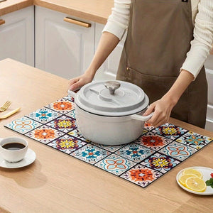 Planet Gates 1pc, Dish Drying Pad, Coffee Machine Absorbent Mat, Kitchen Countertop Absorbent Pad, Washstand Drain Mat, Soft Diatom Mud Faucet Absorbent Mat, Toilet Washstand Cup Mat, Kitchen Accessories, Bathroom Accessories