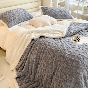 Planet Gates 1pc Double-sided Lambs Wool Bed Blanket, Taffeta Plush Blanket, Warm Multi-purpose Bed Blanket, Haze Blue Small Fresh Blanket, Warm Quilt, Living Room Sofa Cover Blanket, Nap Blanket, Multi-purpose Blanket