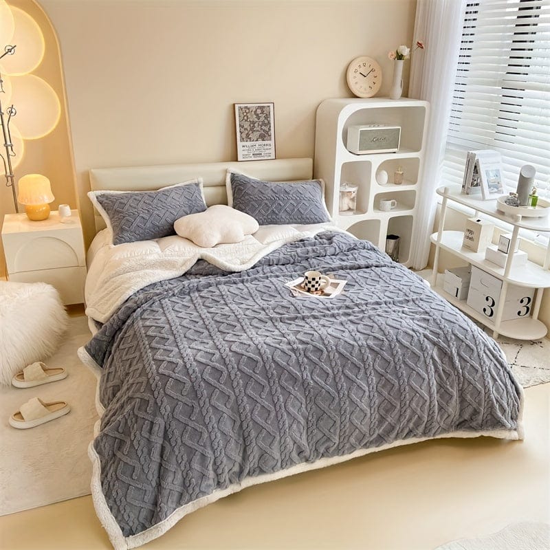 Planet Gates 1pc Double-sided Lambs Wool Bed Blanket, Taffeta Plush Blanket, Warm Multi-purpose Bed Blanket, Haze Blue Small Fresh Blanket, Warm Quilt, Living Room Sofa Cover Blanket, Nap Blanket, Multi-purpose Blanket