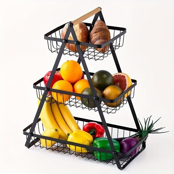 Planet Gates 1pc Drain Basket, 2/3tier Storage Basket Countertop For Bathroom, Fruit Basket, Vegetable Basket, Basket Bowl Removable Wire Basket With Wooden Handle For Bathroom, Home Room Kitchen Storage Supplies