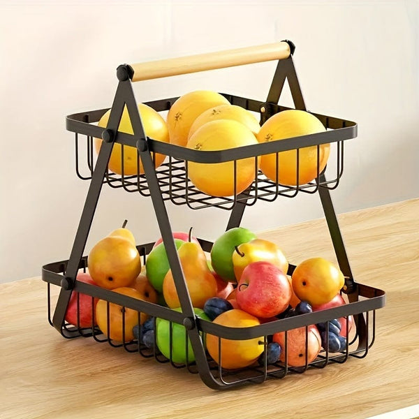 Planet Gates 1pc Drain Basket, 2/3tier Storage Basket Countertop For Bathroom, Fruit Basket, Vegetable Basket, Basket Bowl Removable Wire Basket With Wooden Handle For Bathroom, Home Room Kitchen Storage Supplies