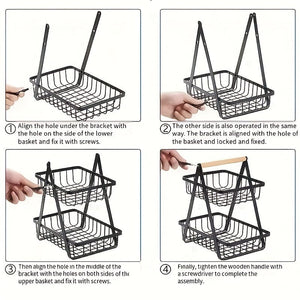Planet Gates 1pc Drain Basket, 2/3tier Storage Basket Countertop For Bathroom, Fruit Basket, Vegetable Basket, Basket Bowl Removable Wire Basket With Wooden Handle For Bathroom, Home Room Kitchen Storage Supplies