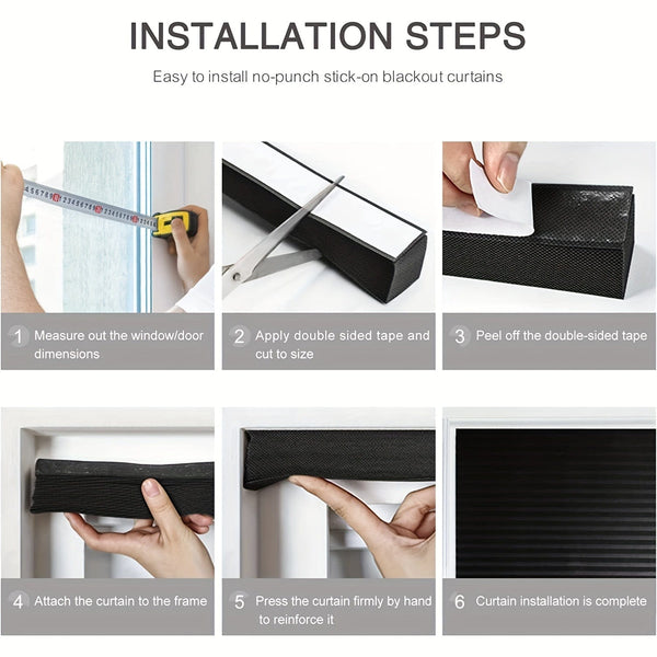 Planet Gates 1pc Easy Up and Down Blackout Pleated Curtains for Home Decor - Temporary Curtains with No Tools Needed - Perfect for Car, Bedroom, and Living Room - Blocks Out Light and Provides Privacy