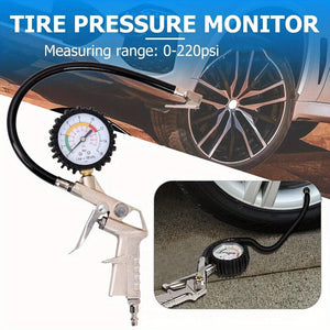 Planet Gates 1pc Economical Model Tyre Pressure Gauge, Tire Inflating Gun With Pressure Gauge, Car Repairing Tools With Rubber Hose