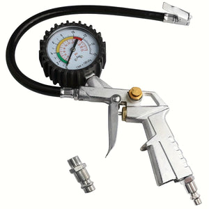 Planet Gates 1pc Economical Model Tyre Pressure Gauge, Tire Inflating Gun With Pressure Gauge, Car Repairing Tools With Rubber Hose