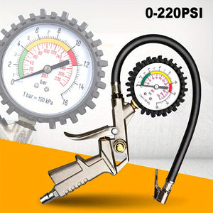 Planet Gates 1pc Economical Model Tyre Pressure Gauge, Tire Inflating Gun With Pressure Gauge, Car Repairing Tools With Rubber Hose