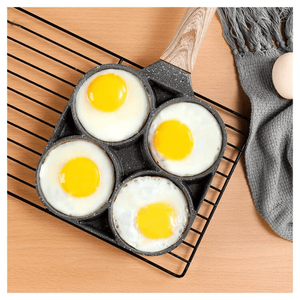 Planet Gates 1pc Egg & Hamburger Frying Pan, Fry Pan For Egg Non Stick Ham Pancake Maker Egg Burger Pan With Wooden Handle 4Hole For Induction Cooker Gas Stove