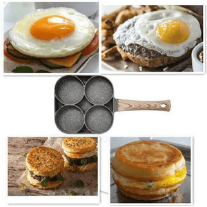 Planet Gates 1pc Egg & Hamburger Frying Pan, Fry Pan For Egg Non Stick Ham Pancake Maker Egg Burger Pan With Wooden Handle 4Hole For Induction Cooker Gas Stove