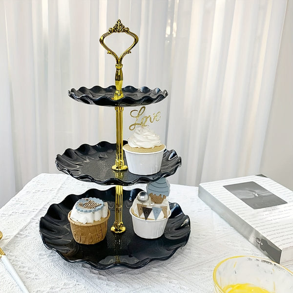 Planet Gates 1pc, Elegant 3 Tier Cupcake Stand for Tea Parties, Weddings, and More - Ruffled or Laciness Design - Perfect for Decorating and Serving Desserts - Table and Kitchen Accessories