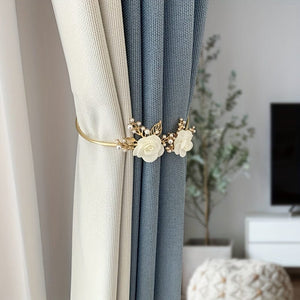 Planet Gates 1pc Elegant Metal Faux Pearl Curtain Holdback with Three-dimensional Flower Design - Perfect for Bedroom, Office, Kitchen, Living Room, and Study - Adds a Touch of Luxury to Your Home Decor