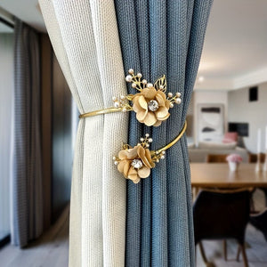 Planet Gates 1pc Elegant Metal Faux Pearl Curtain Holdback with Three-dimensional Flower Design - Perfect for Bedroom, Office, Kitchen, Living Room, and Study - Adds a Touch of Luxury to Your Home Decor