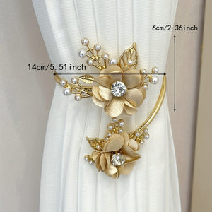 Planet Gates 1pc Elegant Metal Faux Pearl Curtain Holdback with Three-dimensional Flower Design - Perfect for Bedroom, Office, Kitchen, Living Room, and Study - Adds a Touch of Luxury to Your Home Decor