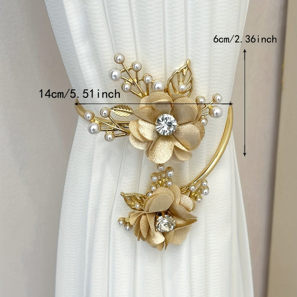 Planet Gates 1pc Elegant Metal Faux Pearl Curtain Holdback with Three-dimensional Flower Design - Perfect for Bedroom, Office, Kitchen, Living Room, and Study - Adds a Touch of Luxury to Your Home Decor