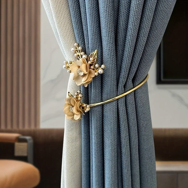 Planet Gates 1pc Elegant Metal Faux Pearl Curtain Holdback with Three-dimensional Flower Design - Perfect for Bedroom, Office, Kitchen, Living Room, and Study - Adds a Touch of Luxury to Your Home Decor