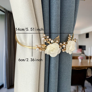 Planet Gates 1pc Elegant Metal Faux Pearl Curtain Holdback with Three-dimensional Flower Design - Perfect for Bedroom, Office, Kitchen, Living Room, and Study - Adds a Touch of Luxury to Your Home Decor
